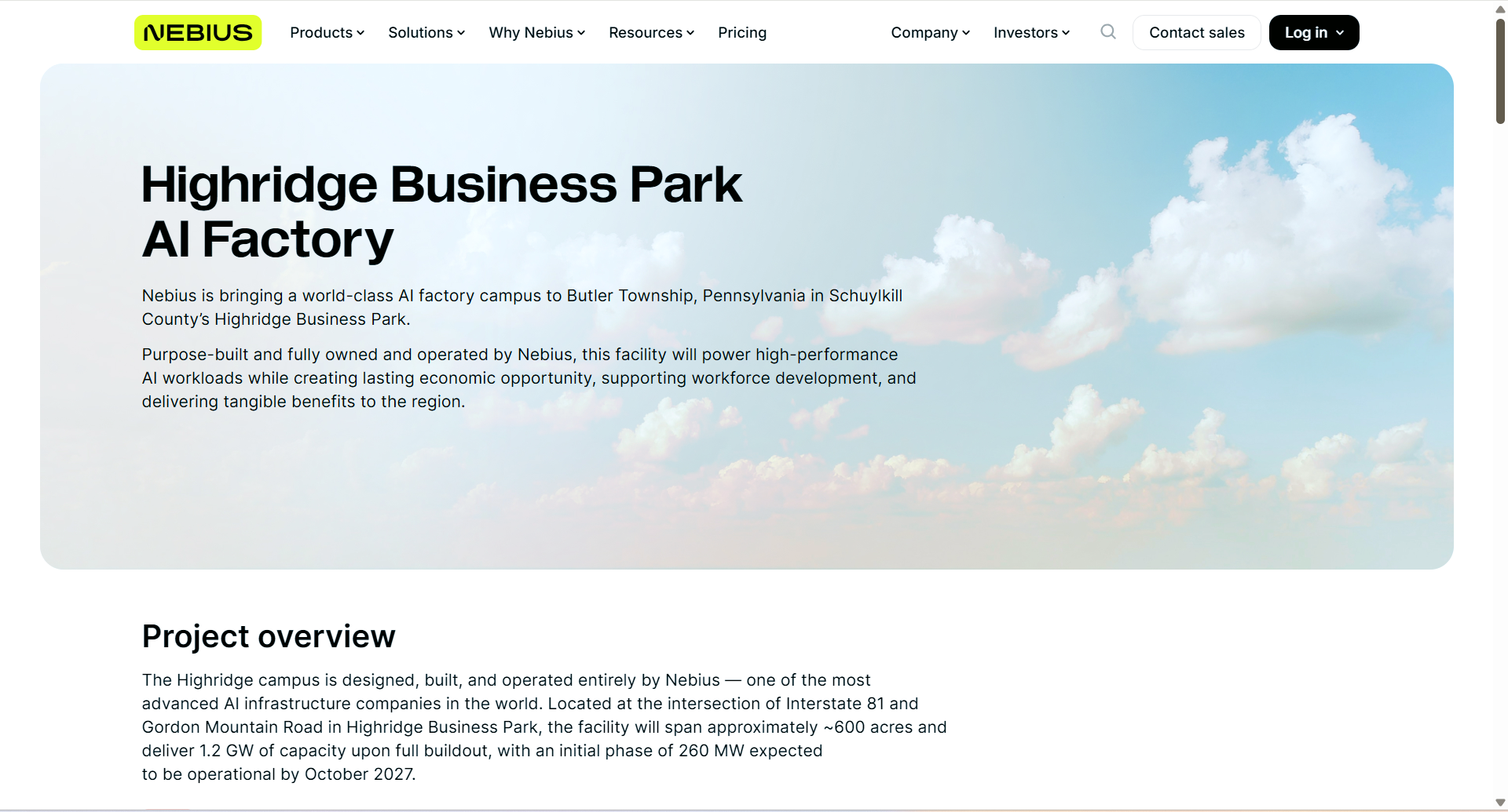 Image of Nebius-Highridge landing page